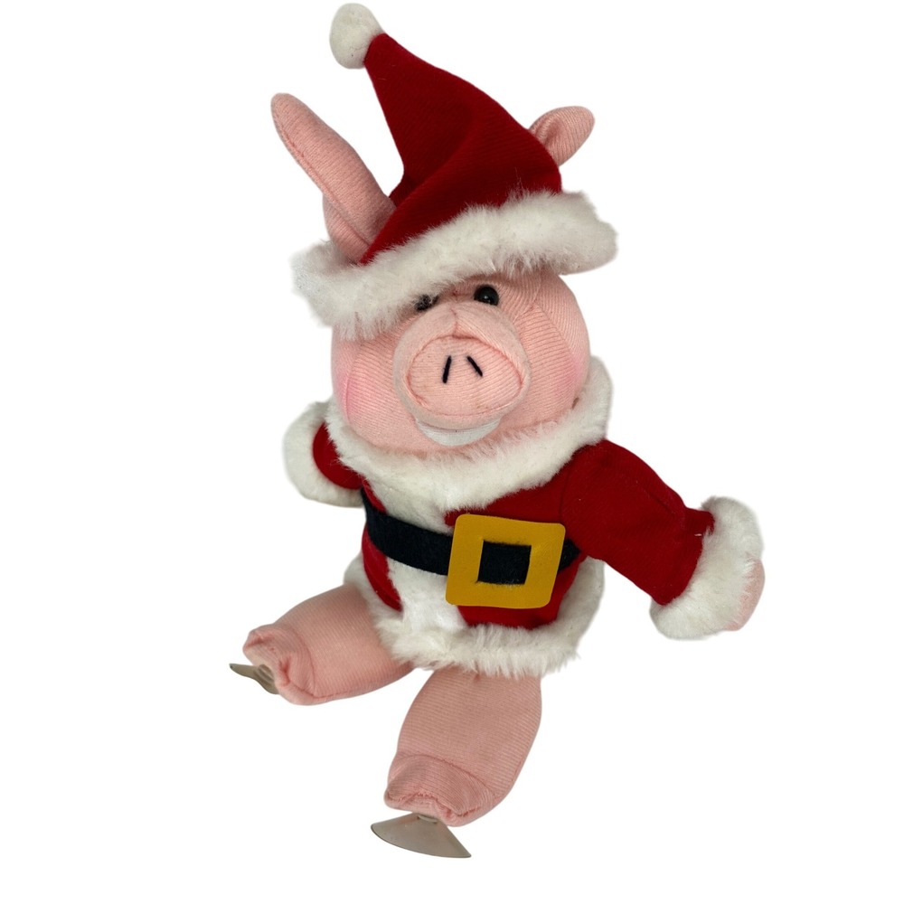 Vtg 1988 Carousel by Guy Christmas Holiday Pig Plush Santa Suit Suction Cup Car